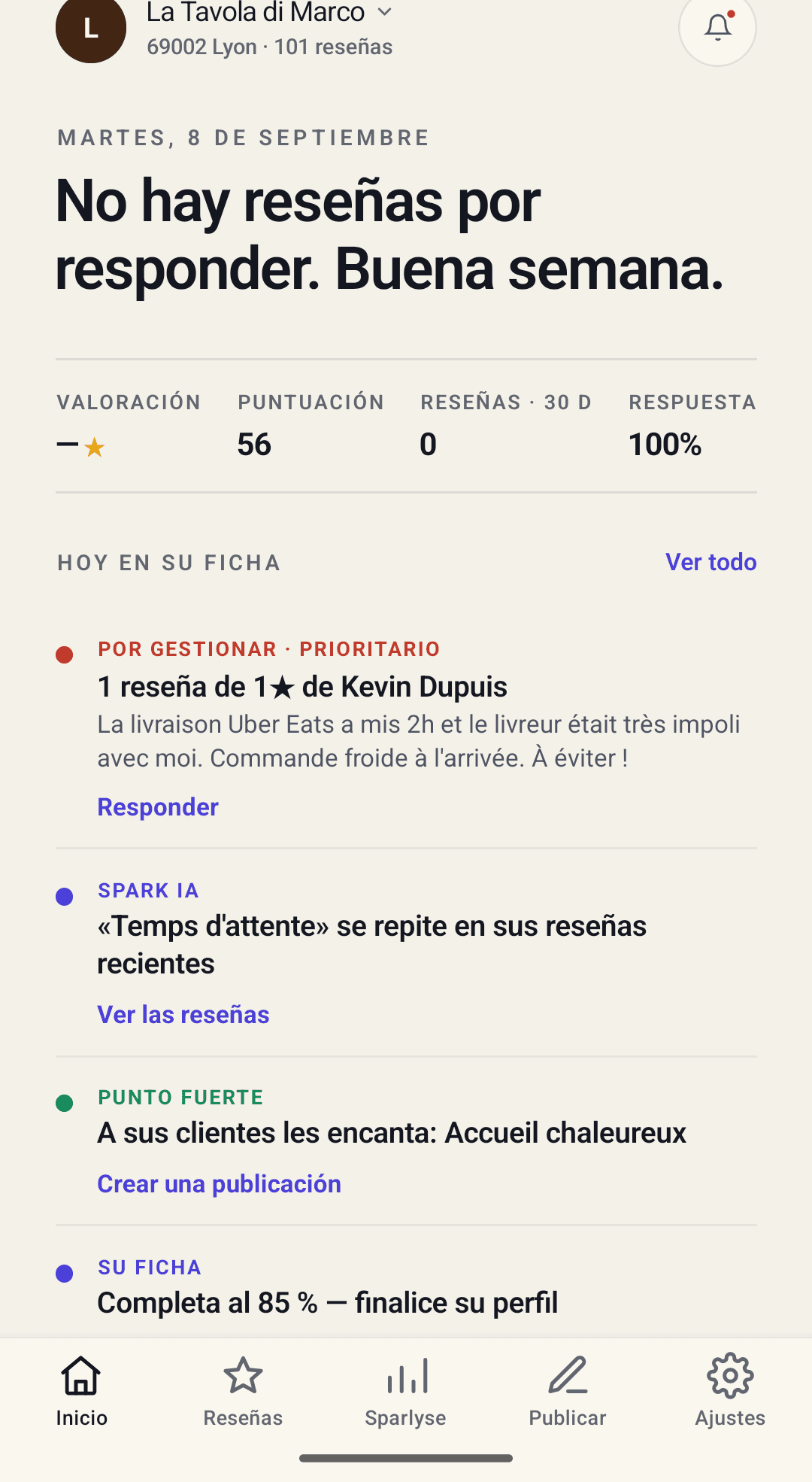 Sparkavis — Panel de control
