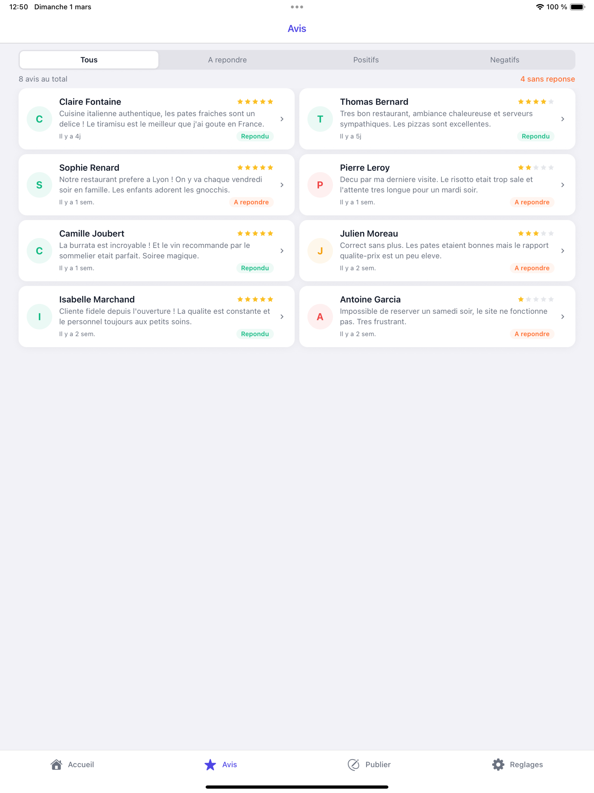 Google reviews list on iPad