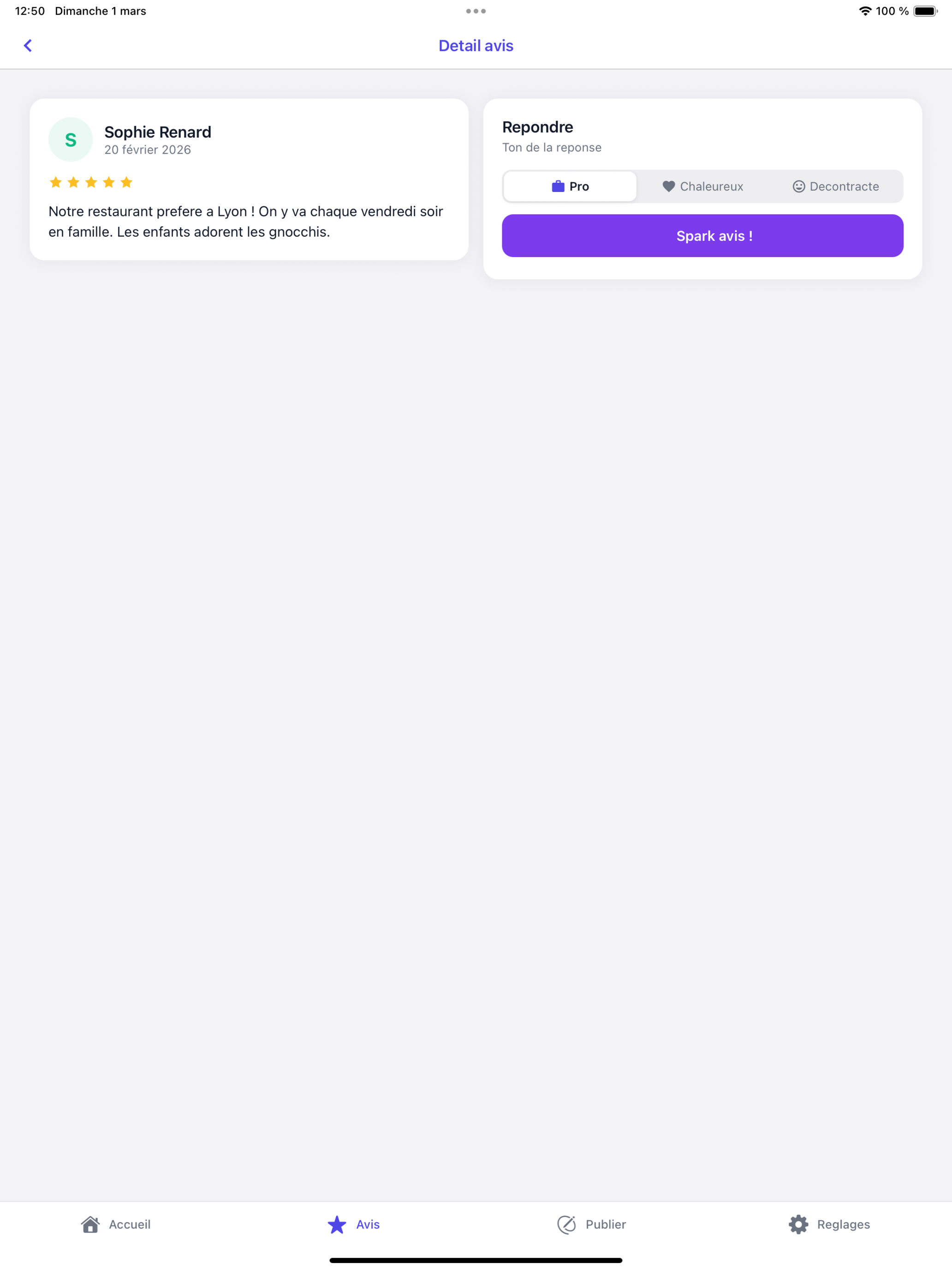 AI response to a review on iPad