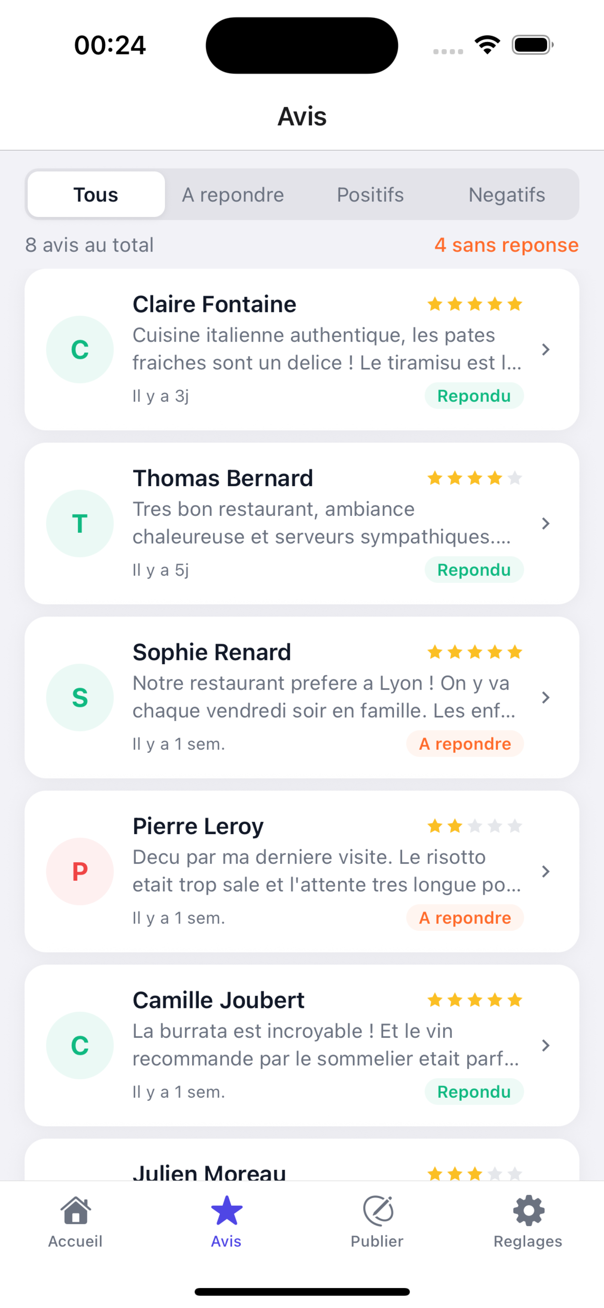 Sparkavis — Liste des avis